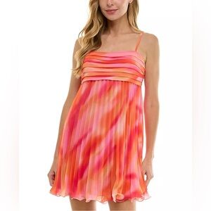 SENI & CADE Juniors' Pleated Orange Mini Dress